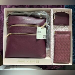 Anne Klein Crossbody Bag, Wallet & Glasses Case - NWT, maroon